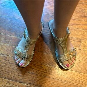 Alegria Gold Snake Print Platform Sandals with Comfort and Style